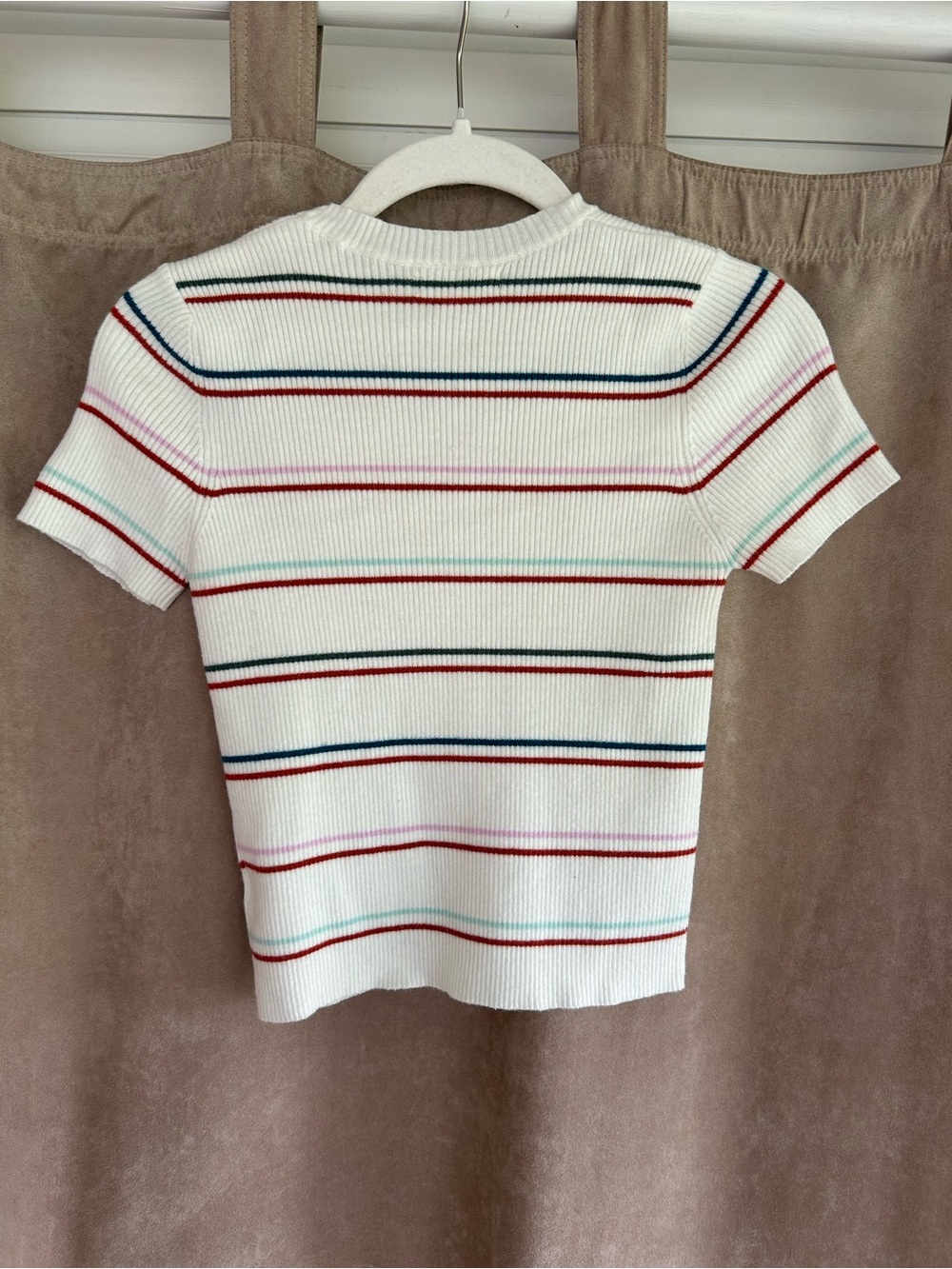 Women’s LA Hearts Crop Top, Ribbed, Knit Cream with stripes Size M - Picture 4 of 4